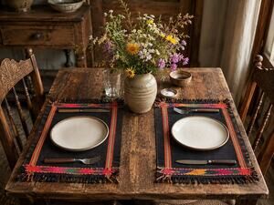 Large Woven Wool Table Rugs, Boho Aztec House Warming Gift. (set of 10)